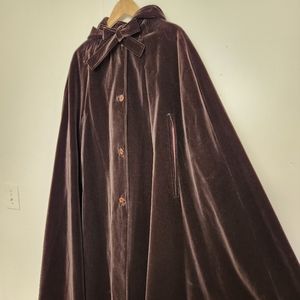 Brown Velvet Cape With Hood One Size